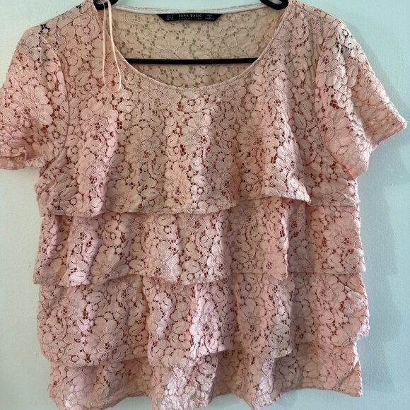 Zara Ruffled Layer Embroidered Top - Picture 1 of 6